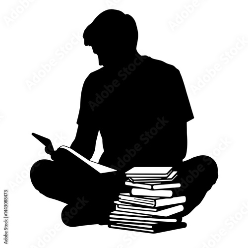 Focused study with stacked materials and flashcards, tutoring concept