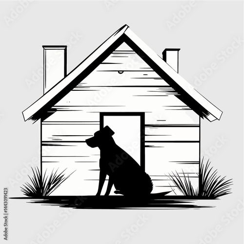 Doghouse_Silhouette_A_Loyal_Friend_Sheltered_Illustration_of_a_Cute_Dog_Sitting_Patiently_in_Its_Cozy_Home_Black_and_White_Canine_Illustration_Safe_Haven_Design