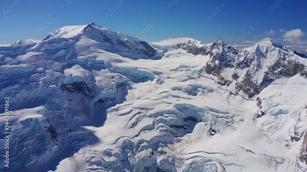aerial view of frozen mountain range with snow and blue glaciers under clear sky, majestic winter landscape nature scene for climate, travel and environmental concept aerial view of frozen mountain range with snow and blue glaciers under clear sky, majestic winter landscape nature scene for climate, travel and environmental concept