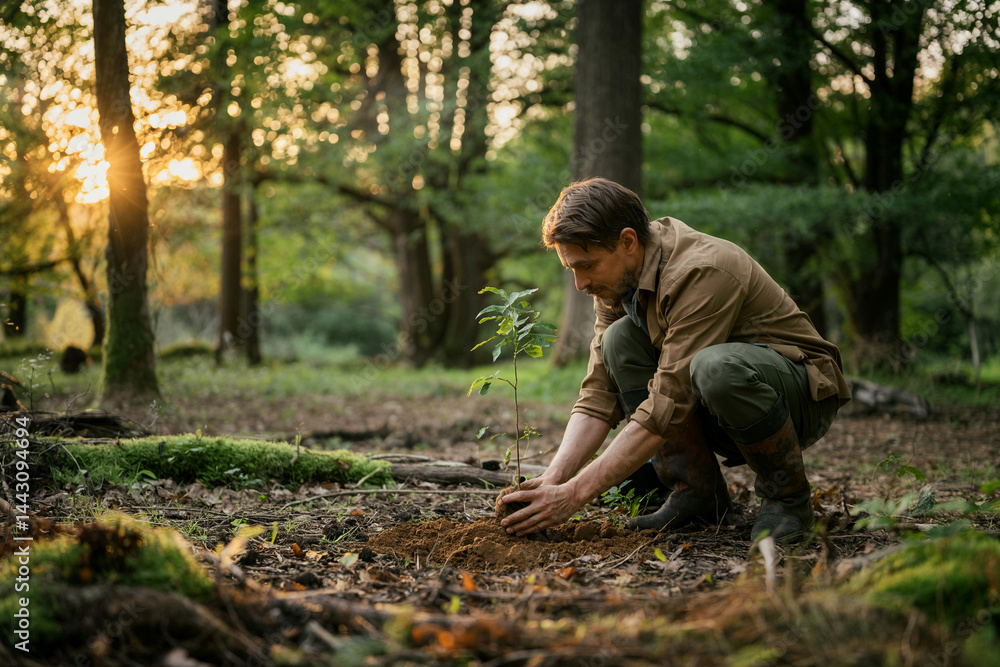 Planting a Tree in Serene Forest Planting a Tree in Serene Forest
