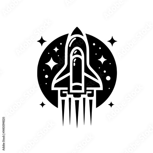 Space Shuttle Logo Icon: Minimalist Black & White Design