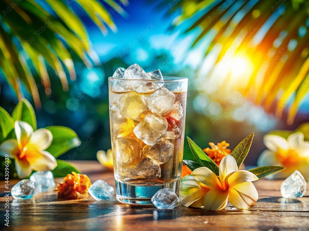 custom made wallpaper toronto digitalPanoramic Photo: Refreshing Iced Drink with Tropical Blooms on Blue
