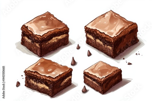 Indulge in Decadence Artistic Brownie Delight with Creamy Topping Isolated on White Background Sweet Temptation Food Photography Close Up Angle