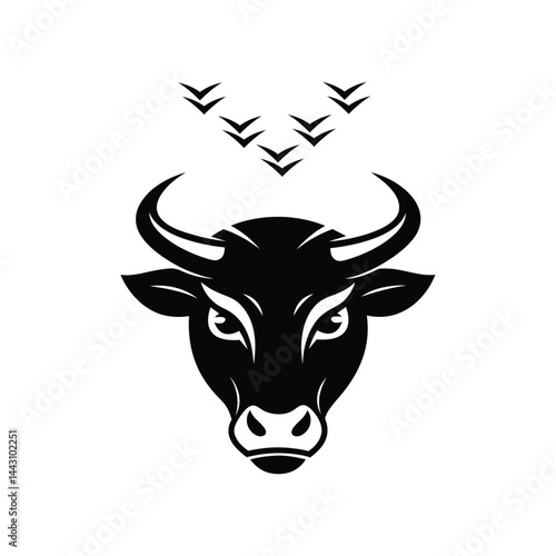 cow head with bard silhouette vector illustration