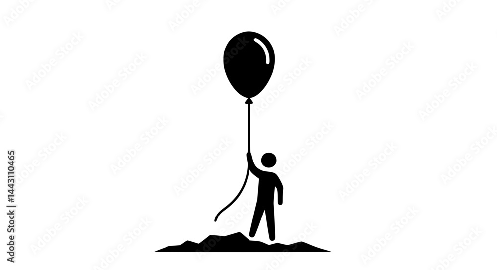 Fototapeta premium Man Holding Balloon black and white icon