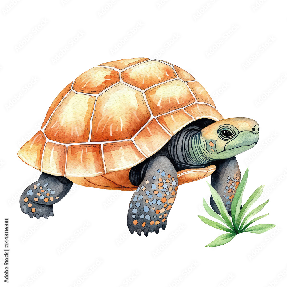 Obraz premium Detailed Illustration of a Ploughshare Tortoise in a Natural Setting with Lush Greenery and Vibrant Colors