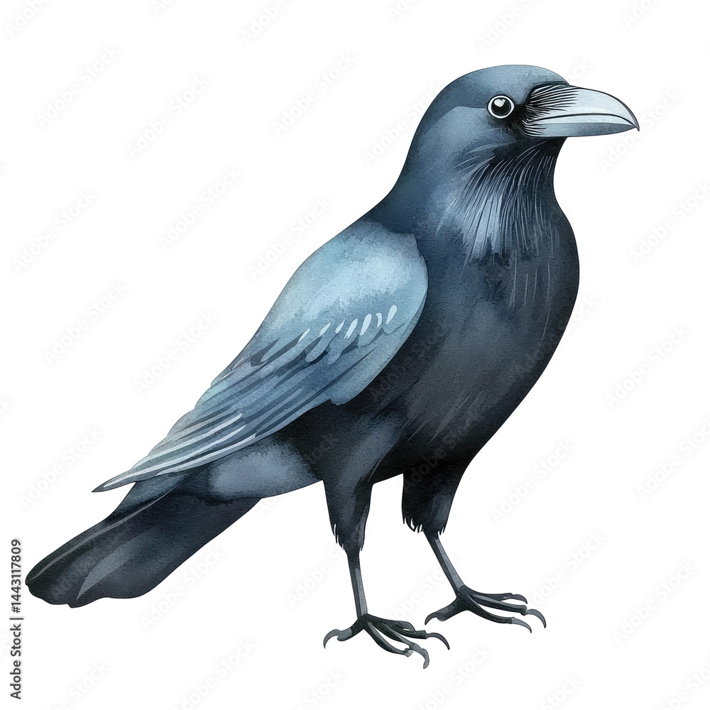 Fototapeta premium Isolated Raven Illustrations in Stunning Detail with Vivid Color Contrast Against a Minimal Background