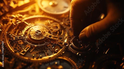 Intricate clockwork mechanism being meticulously adjusted
