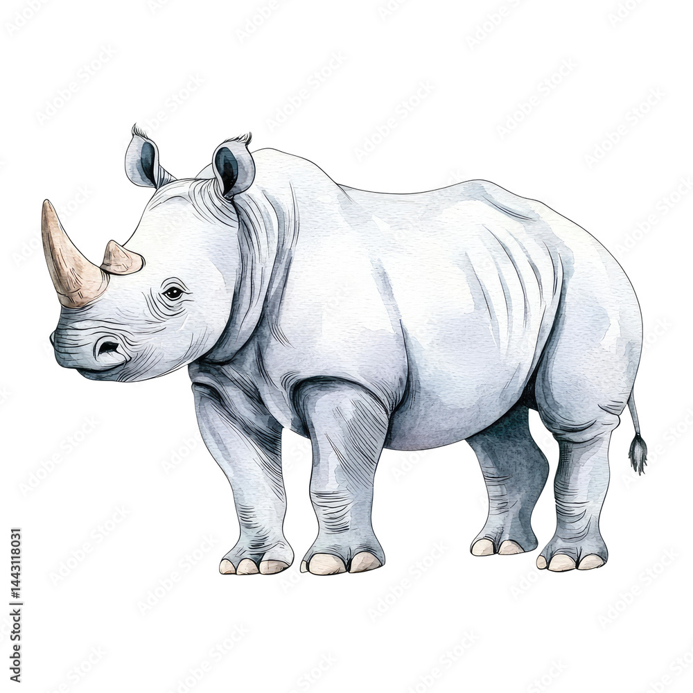Fototapeta premium Isolated rhinoceros illustration showcasing detailed features and realistic textures in a subtle color palette