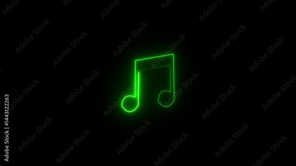 Glowing neon line musical note icon on black background. Music symbol neon color reveal and glowing loop effect animation. Glowing neon line musical note icon on black background. Music symbol neon color reveal and glowing loop effect animation.