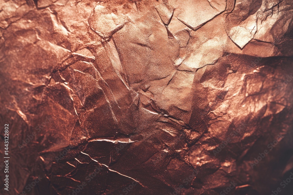 Fototapeta premium Textured Copper Surface with Deep Creases and Subtle Shadows Creates an Abstract Metallic Backdrop Perfect for Graphic Design and Artistic Projects