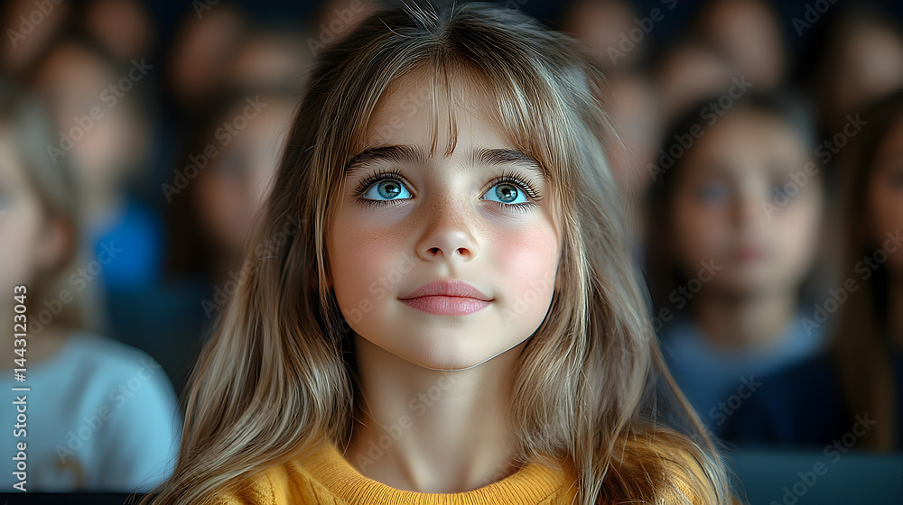 Young girl gazing upward with bright eyes Young girl gazing upward with bright eyes