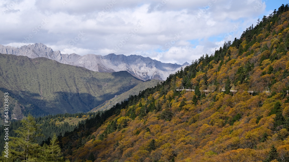 Obraz premium Autumn Scenery of Huanglong Scenic Area in Western Sichuan, China