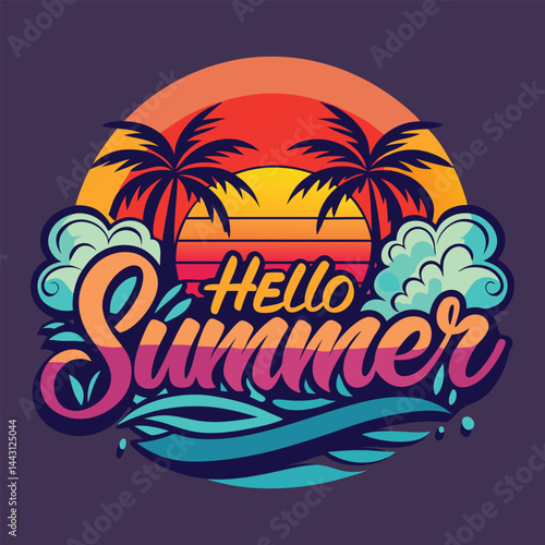 Wallpaper Mural hello summer vector illustration of a tropical beach. Torontodigital.ca