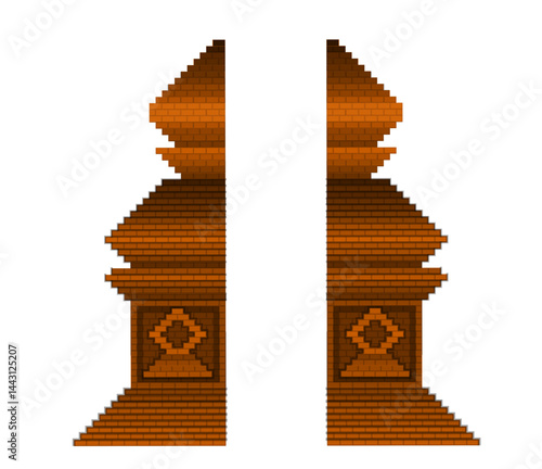 An illustration of javanese traditional gate Iconic Gate Silhouette wallpaper With a Mountain in The Background. Background Design with Mountain, Gate, and Balinese Dancer. Flat Design for Post