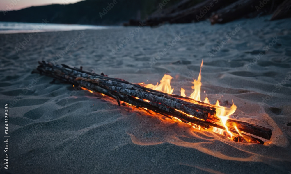 Cozy campfire scene on a sunny day, perfect for outdoor adventure or summer vacation photoshoot
