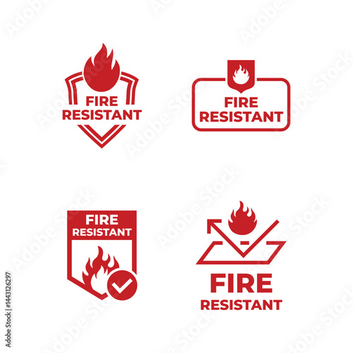 Set of Fire resistant sign isolated on white background.