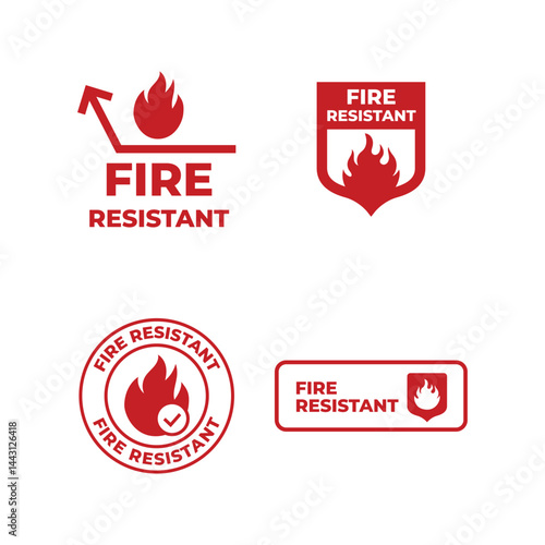 Set of Fire resistant sign isolated on white background.