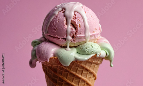 Obraz na płótnie A colorful ice cream cone on a pink background w salonie