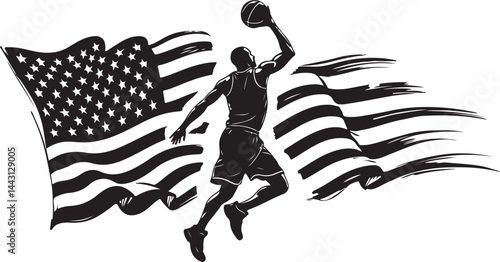 American Flag Basketball Player Silhouette