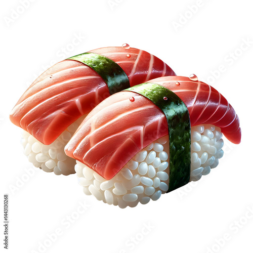realistic Sushi with Tuna nigiri isolated on white background