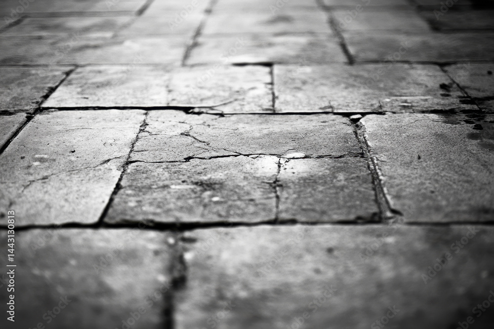 Obraz premium Textures and patterns of cracked stone tiles on an outdoor surface under soft natural light