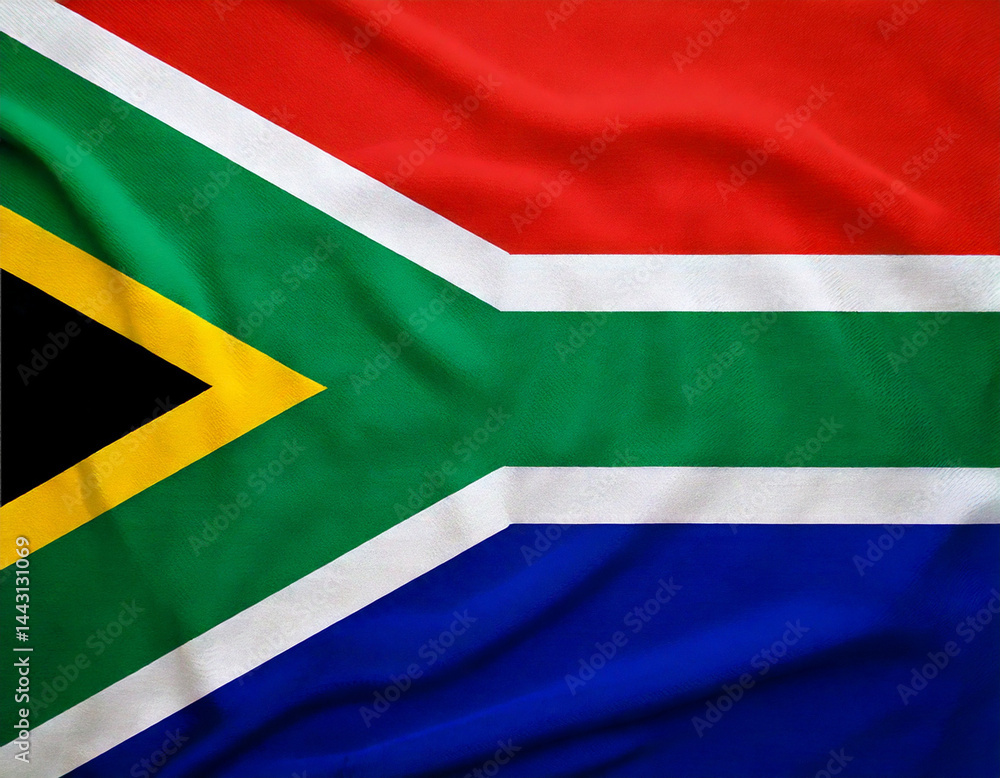 Obraz premium South Africaj national flag blowing with mast. The flag waving in beautiful sky. South Africa.png