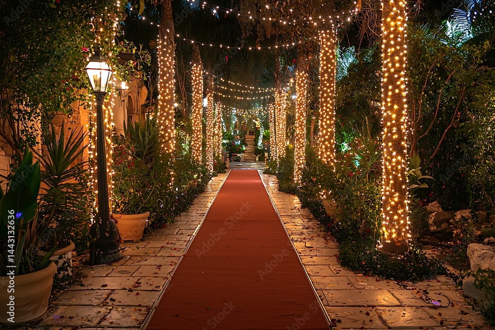 Fototapeta premium Illuminated pathway with red carpet
