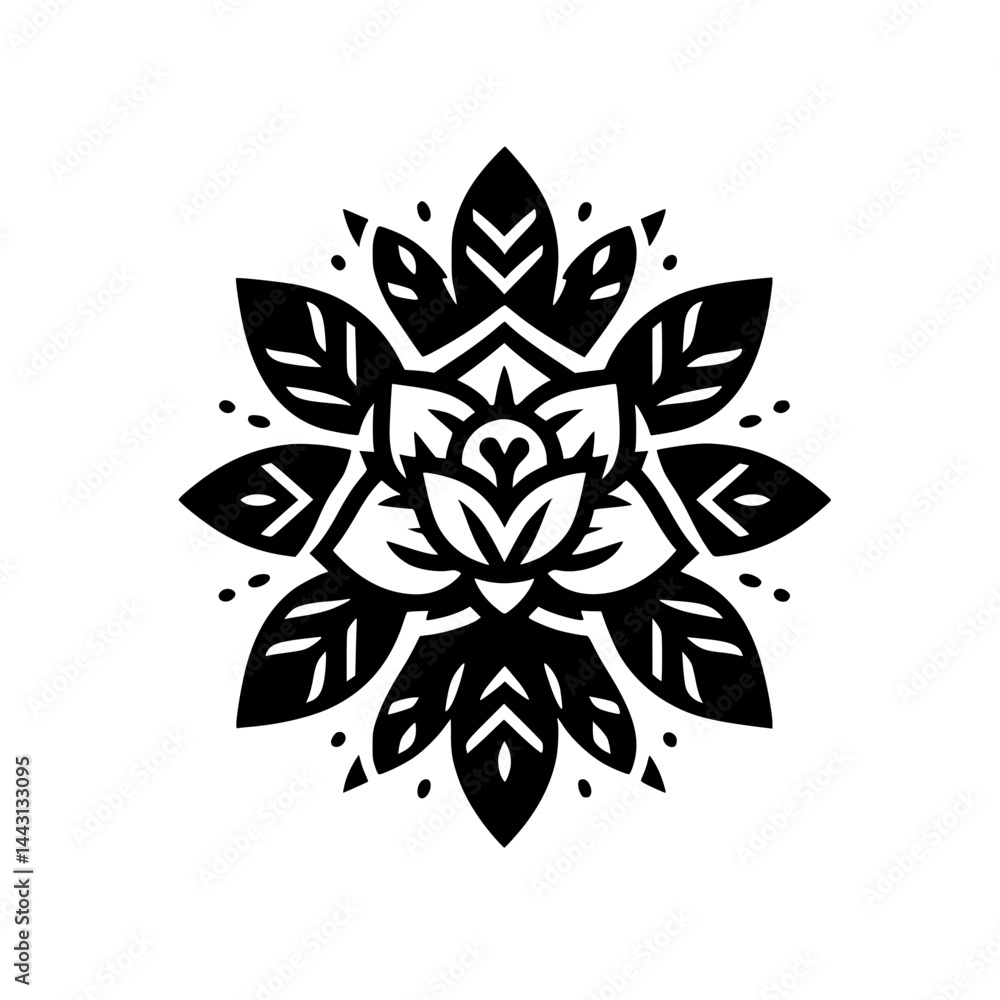 Fototapeta premium Black & White Floral Mandala Illustration on White Background