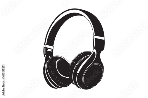Stylized Headphones Vector Black and White Music Audio Device Illustration Clipart