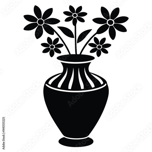 Vase flower icon vector silhouette. Realistic flat flower black silhouette white background, Set Of Modern flower vase Silhouettes, Vector illustration simple design silhouette, Set of icons of vases.