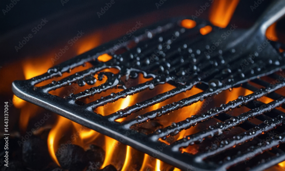 A close-up shot of a grill with a spatula on it, great for food-related images and DIY tutorials