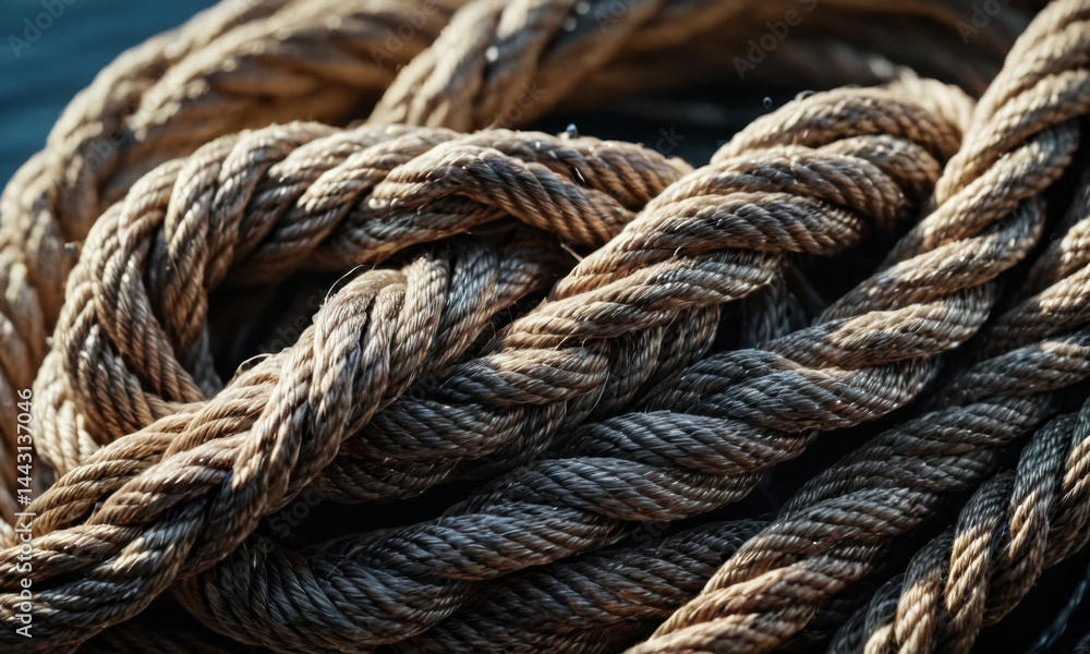 Close-up view of rope on a boat's deck Close-up view of rope on a boat's deck