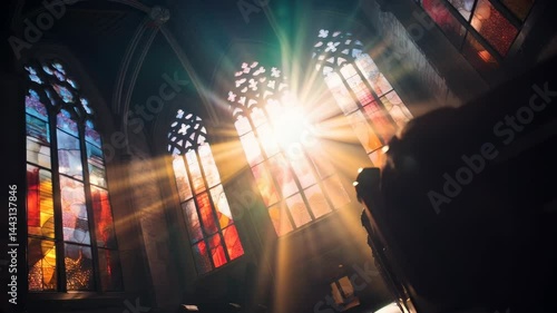 The Stunning Sunlight Is Beautifully Streaming Through The Colorful Stained Church Windows