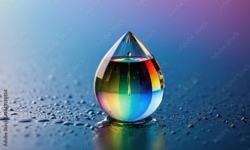 A colorful water drop sitting on a table