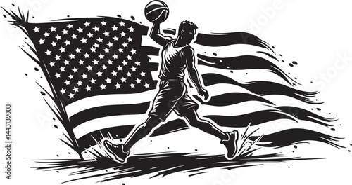 basketball, player, "Stars & Stripes Slam Dunk" usa,   flag vector bundle