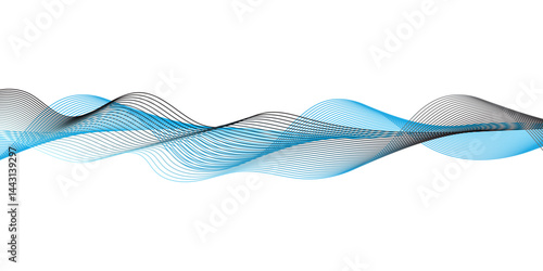  Abstract vector illustration with smooth black and gray curved lines creating wave patterns on a white background, with slight touches of light blue shading."