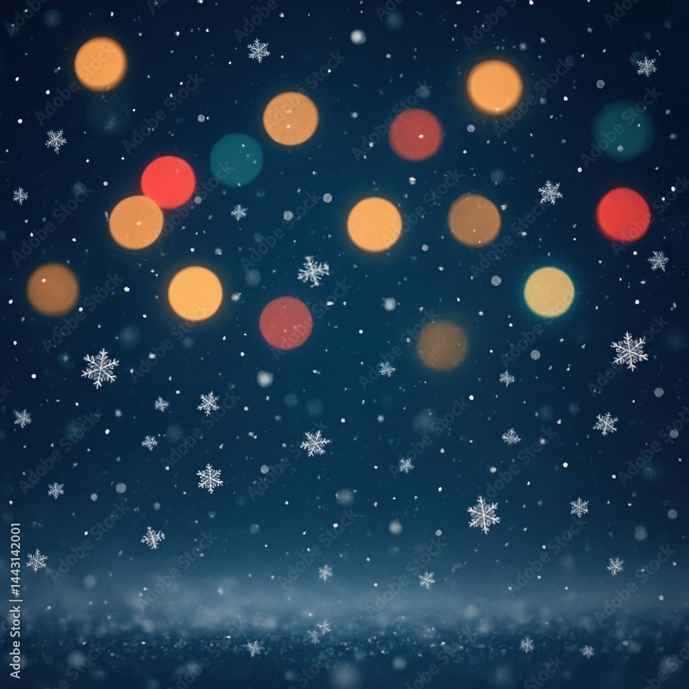 Festive Christmas Background with Glowing Multicolored Bokeh Lights and Softly Scattered Snowflakes Festive Christmas Background with Glowing Multicolored Bokeh Lights and Softly Scattered Snowflakes