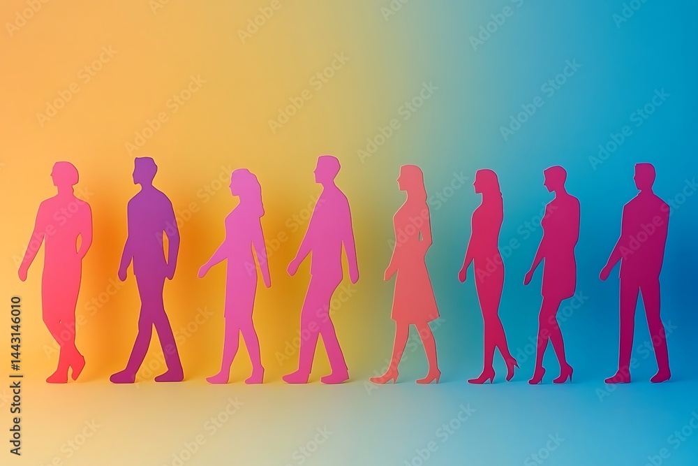 Pink and Yellow Gradient Teamwork Silhouettes Pink and Yellow Gradient Teamwork Silhouettes