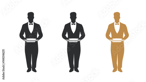 Three Color Variations of a Waiter Silhouette Icon
