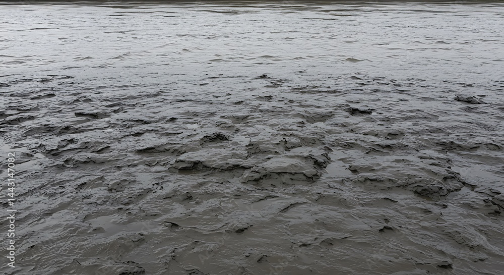 Exploring Mudflats at Low Tide with Ocean Water in Background Exploring Mudflats at Low Tide with Ocean Water in Background