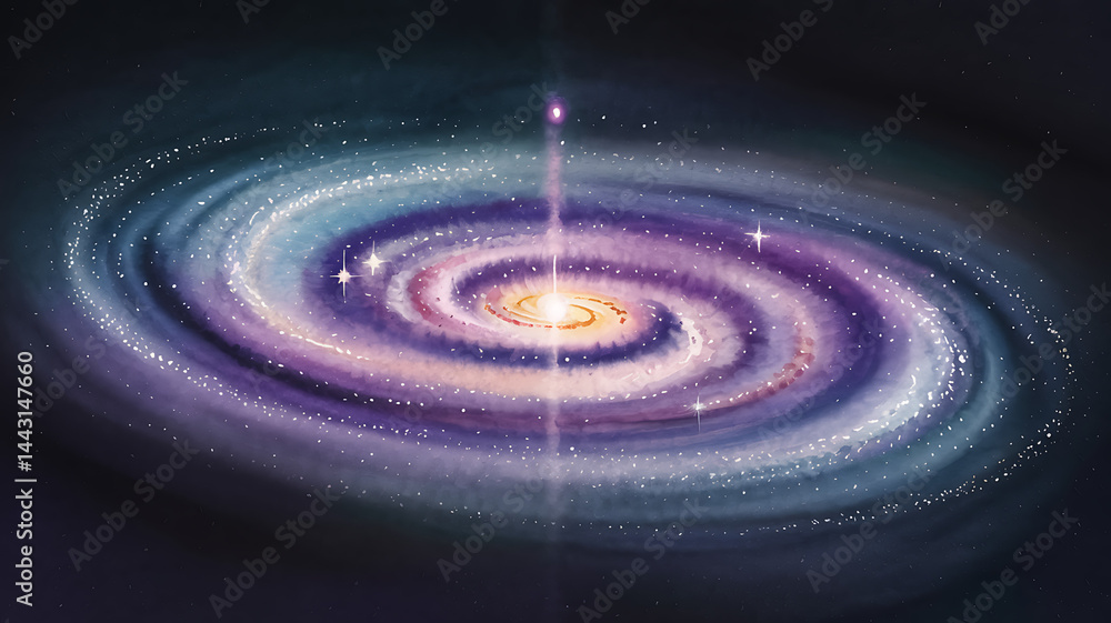 Fototapeta premium Colorful watercolor illustration of a swirling galaxy in space