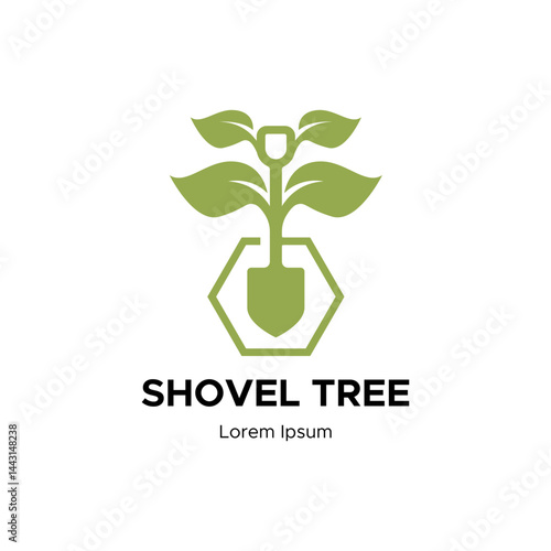 Tree shovel logo design, garden spade icon isolated on white background..