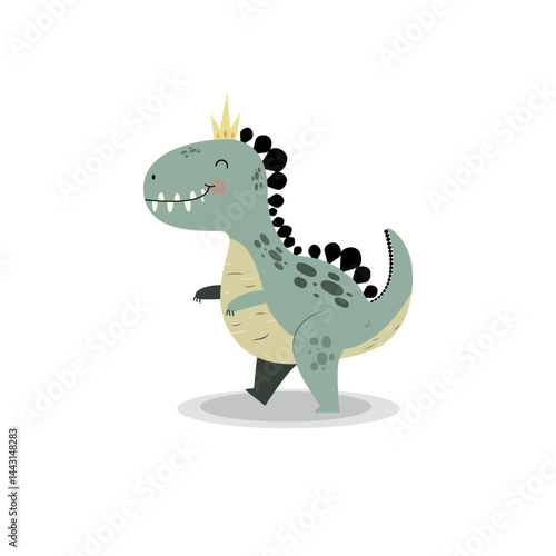 Cute illustration of dinosaur in crown.