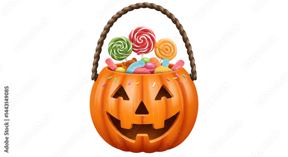 Fototapeta premium trick or treat bucket isolated on transparent background, halloween treat bucket isolated on transparent background, scray pumpkin bucket isolated on transparent background