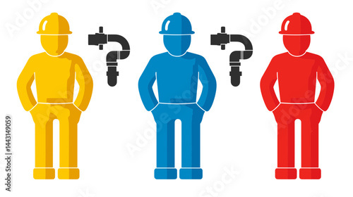 Three Construction Workers with Pipes Illustration