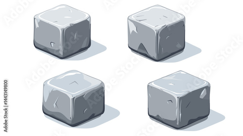 Four Grey Stone Cubes Isometric Pixel Art