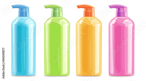 Four Pastel Colored Plastic Pump Bottles on White Background