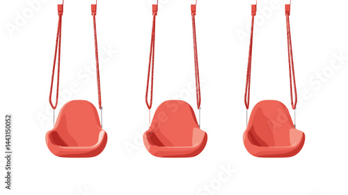 Four Red Plastic Baby Swings Hanging Against White Background