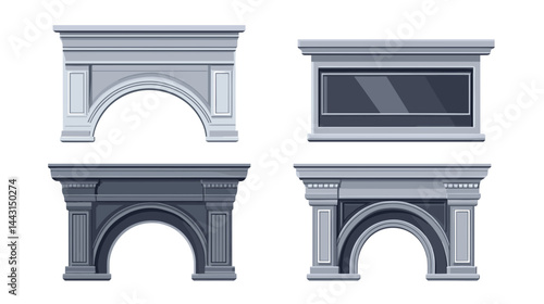 Grey Stone Archways Pixel Art Architectural Design Elements
